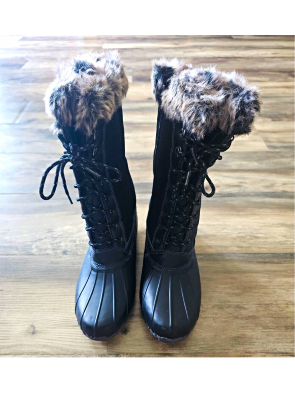 Sporto Natasha Women's Waterproof Duck Boots Black Faux Fur Lace Up Size 10